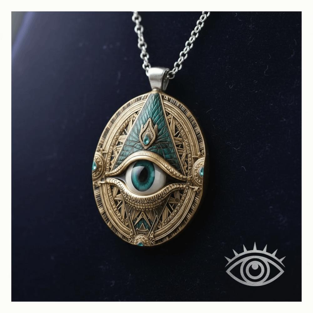 Glass Mosaic Pendant Necklace Elegant Elliptical Design All Seeing Eye Pendant Necklace Punk Style