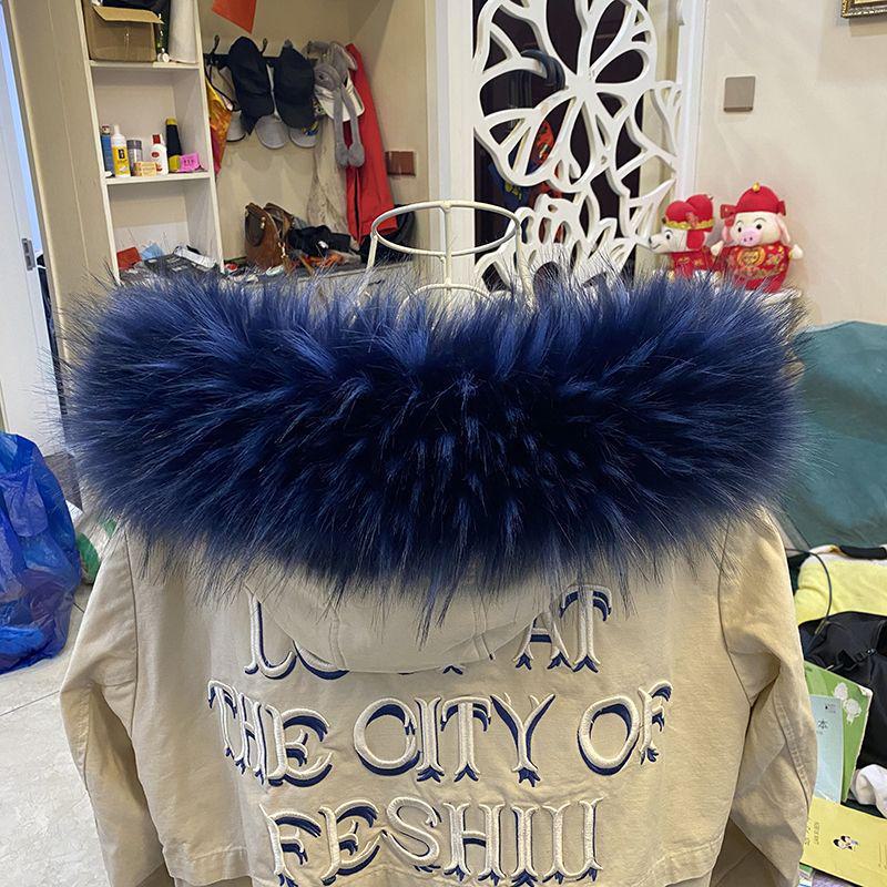 Женский воротник из искусственного меха лисы и енота черного и белого цвета для пуховой шапки - Единичная покупка