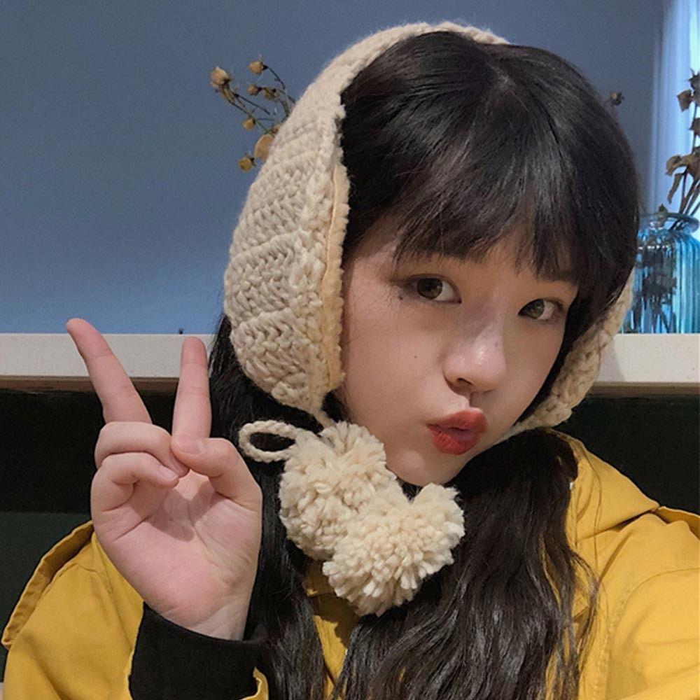 С помпонами вязаные наушники утолщенные защита ушей повязка на голову Y2k зимняя защита ушей девушка