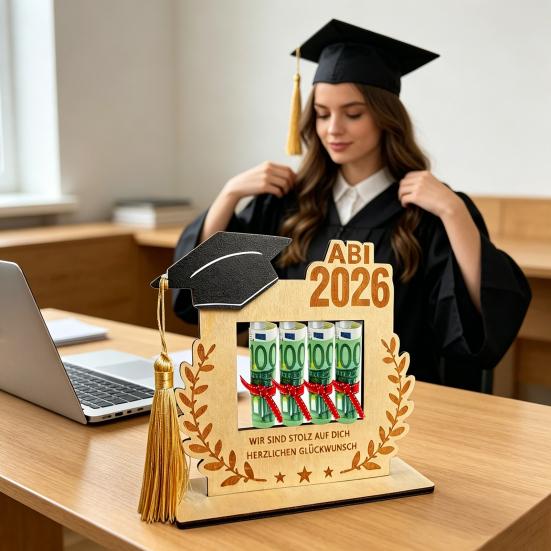 2026 Держатель для денег на выпускной Деревянная настольная подставка-держатель для денежных подарков Выпускники 2026 года Подарки на выпускной для старшей школы колледжа