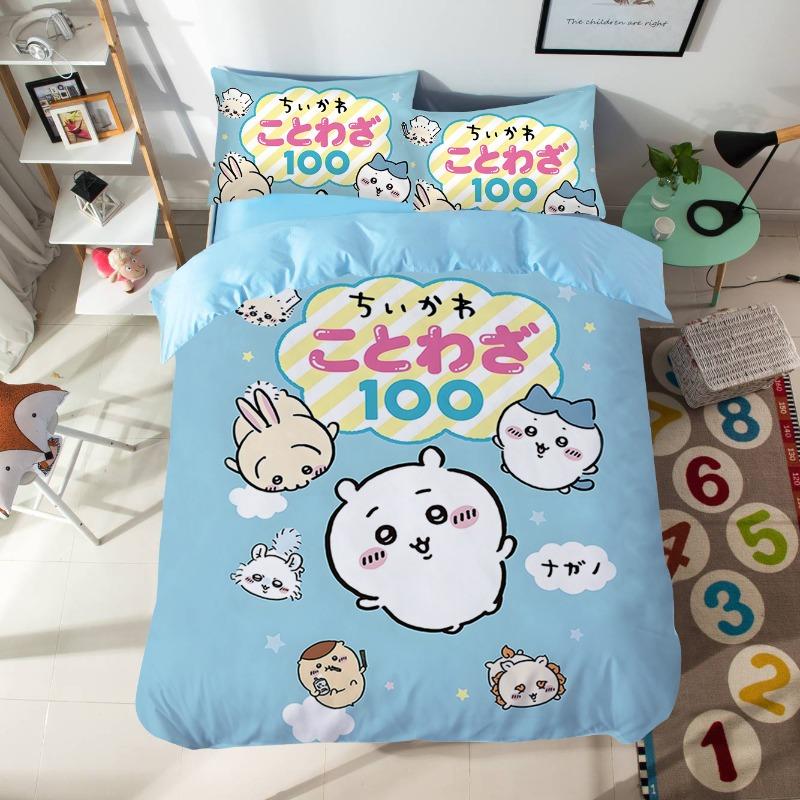 Мультяшный комплект постельного белья с милыми Чиикавами, красочный принт, полиэстер, для студенческого общежития, простыня, пододеяльник, детский подарок, домашний текстиль