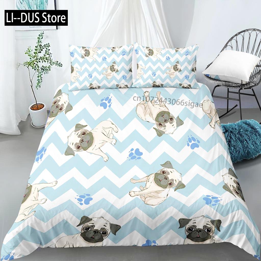 Comforter Cartoon Dog Bedding Sets Cute Pug Home Pet With Pillow Case For Family Home Bedroom Decor Women Children Kids Teen