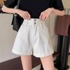 Women's White High-Waisted A-Line Denim Shorts - Plus Size, Slimming, Trendy Summer Style
