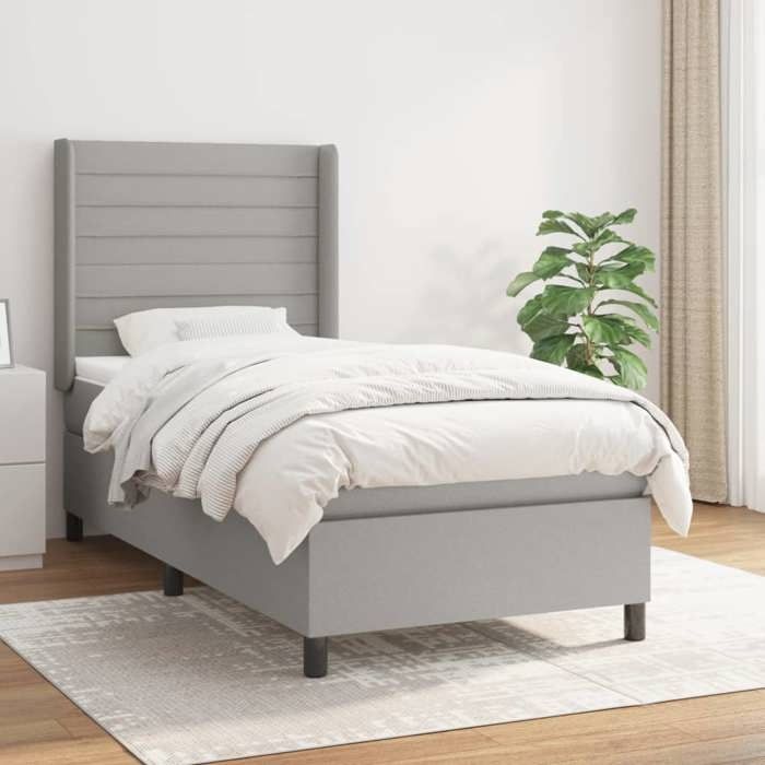 Maison Exclusive - Sommier à lattes de lit avec matelas Gris clair 90x200 cm Tissu