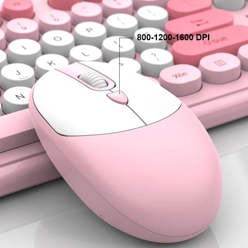 Wireless Office Keyboard and Mouse Set/Quiet, Stylish Keyboard/2.4G / Pink