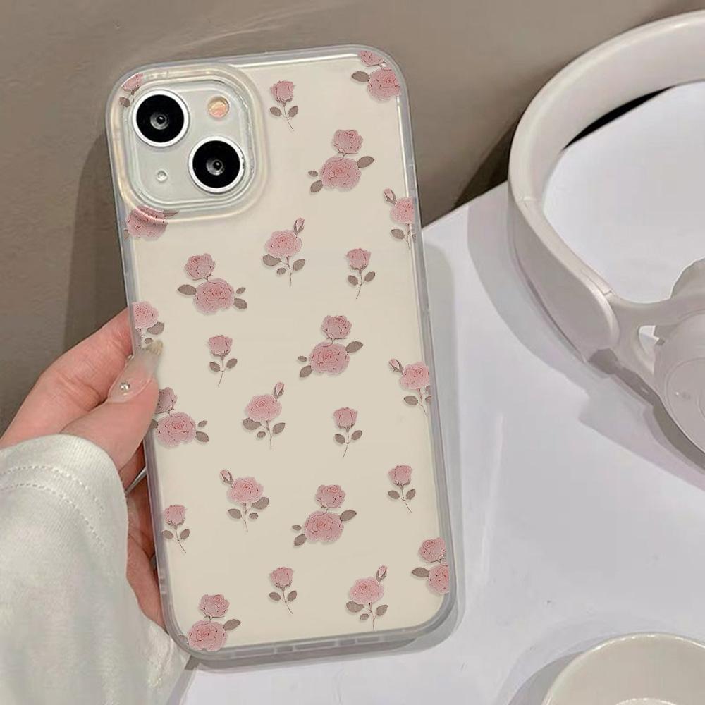 Прозрачный Элегантный Чехол Для Телефона С Цветами Для IPhone 17 Air 16 13 Pro Max 14 15 Plus 11 12 Эстетичный Защитный Ударопрочный Матовый Чехол