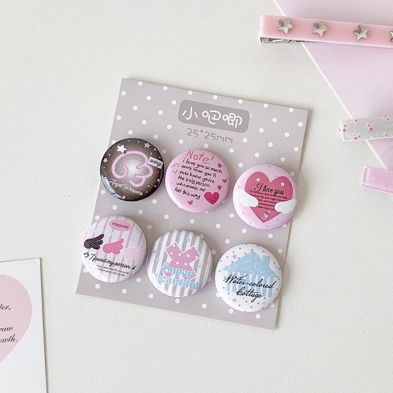 Cute Kawaii Cartoon Button Badges 6 PCS Assorted Pastel Designs Smooth Surface for Backpack Jacket Hat Decor