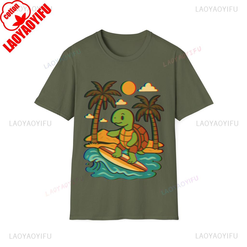 Surfing Turtle Unisex Graphic T Shirts Beach Vibes Tee Vacation Unisex Unisex Tee Summer Fashion High Quality Cotton Streetwear Tops
