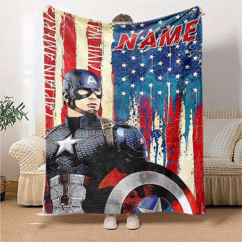 Custom Name Captain America's patriotic shield. blanket for Couch & Bed, Plush Cozy Fuzzy Blanket Super Soft & Warm Blankets for Fall and Winter. 0908