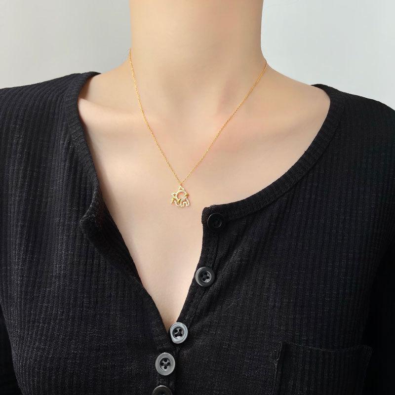 Милое полое ожерелье в виде котенка с инкрустацией из циркония и бриллиантов, цепочка для ключицы, мультяшный милый женский стиль