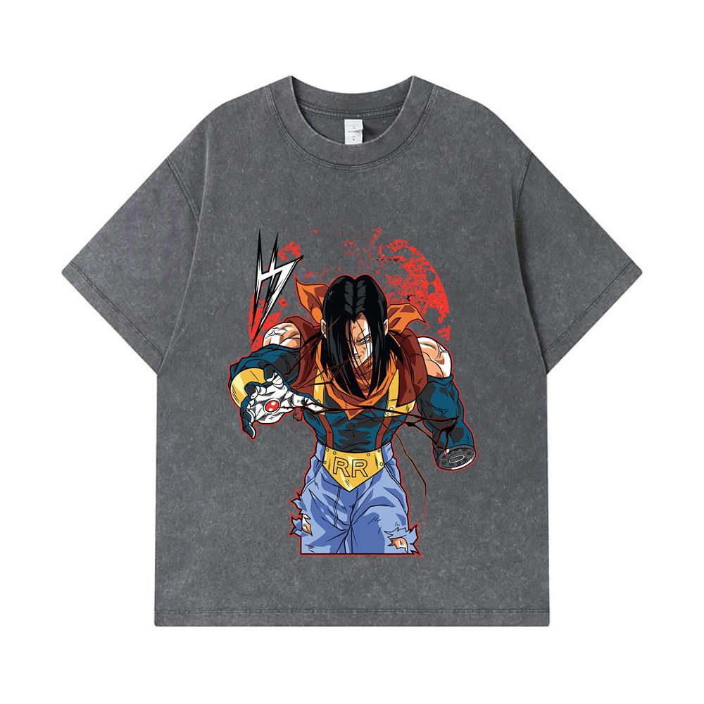 275 GSM Washed T-shirts 100% Cotton Dragon Ball V48 Android 17 Print Unisex Heavy Cotton T Shirt