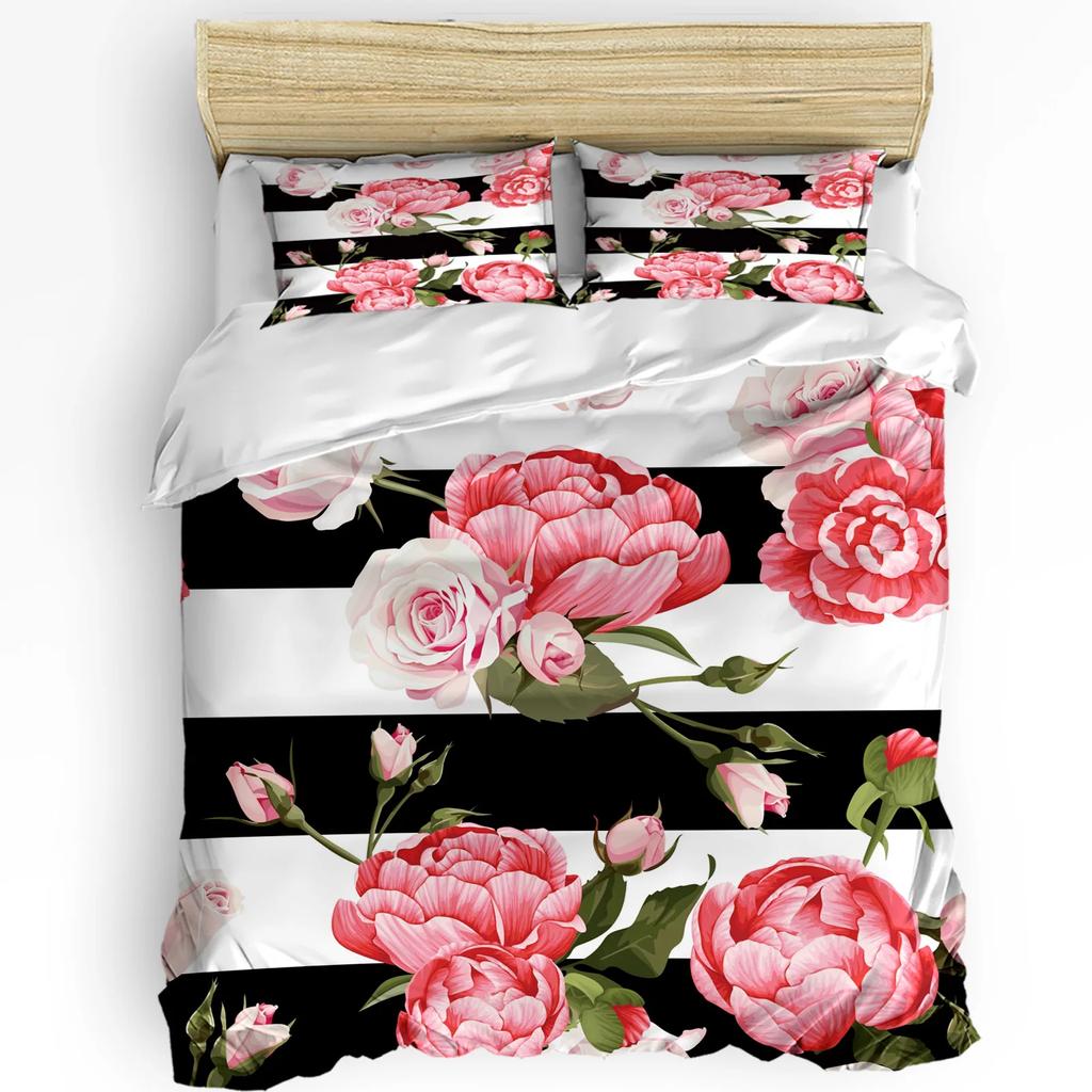 Piano Music Red Rose Flower Bedding Set 3pcs Duvet Cover Pillowcase Kids Adult Quilt Cover Double Bed Set Home Textile