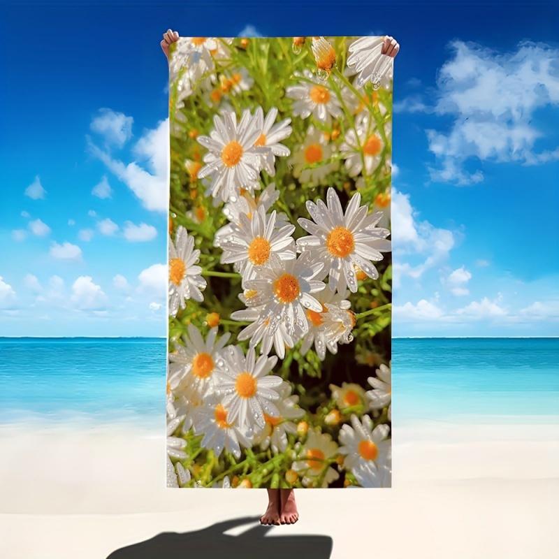 Realistic White Daisy Floral Print Beach Towel Quick Dry Sand Free Soft Beach Blanket Pool Beach Yoga Summer Travel Towel