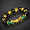 Vietnamese Sand Gold Color-Changing Pixiu Leather Bracelet with Obsidian Six Character Mantra - Unisex Douyin Style.