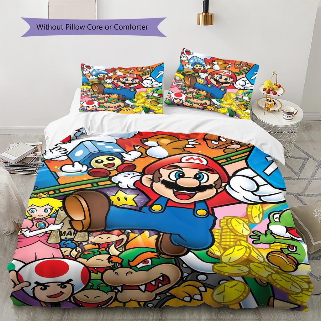 Super Mario All-Stars Bedding Set, 1 Duvet Cover & 2 Pillowcases, Home Decor, Perfect Gift for Game Fans