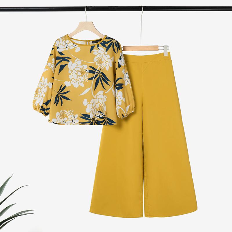 ZANZEA Женский повседневный костюм из двух частей: блузка с цветочным принтом и широкие брюки