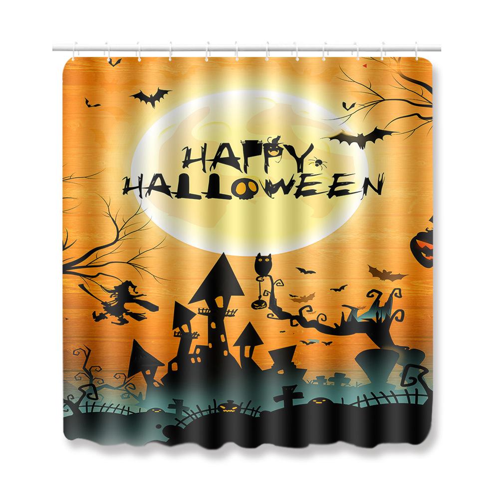 Halloween Shower Curtain Floor Mat Combination Four-Piece Set Bathroom Toilet Carpet Shower Room Foot Mat
