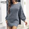 Women's Fashion Casual Solid Color Print Autumn Winter Long Sleeve One Shoulder Loose Sweaters