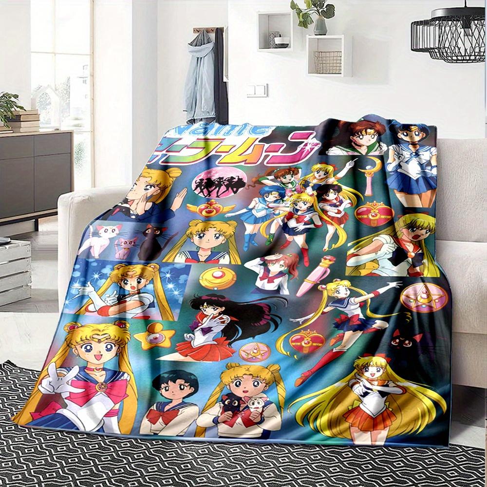 Sailor Moon Characters Beach Scene Cat Four Seasons Blanket Customized With Your Name Lightweight And Warm Perfect Gift For Home Office Camping Sofa