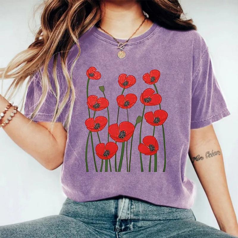 Футболка с круглым вырезом и короткими рукавами из чистого хлопка, выстиранная и состаренная, с цветочным узором, летняя, новая, удобная