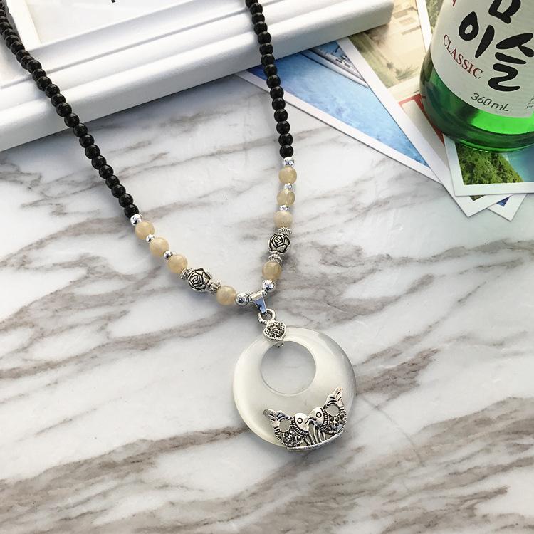 Ожерелье из бисера, длинная винтажная веревка в стиле бохо, ломтик цепи, каменные подвески, богемные этнические женщины