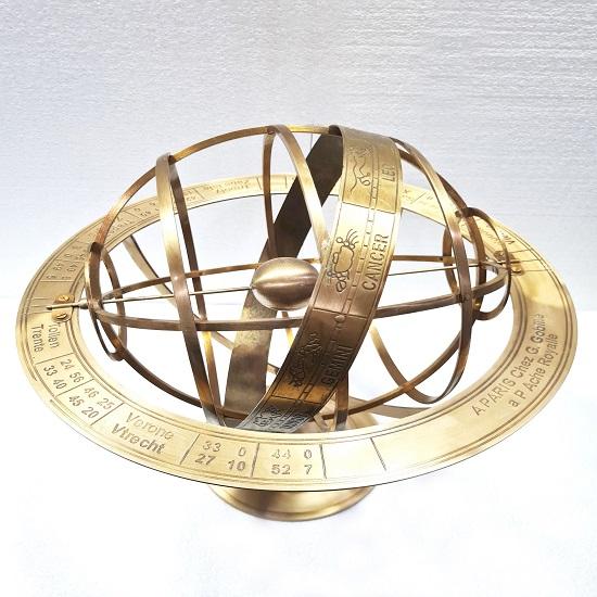 Nautical Big Brass Armillary Sphere World Globe Rosewood Base Home Decorative
