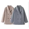 Женское зимнее шерстяное пальто с воротником-стойкой, двубортный ретро-тренч, модная свободная теплая верхняя одежда