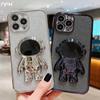 Fashion Glitter Astronaut Foot Stand Phone Case For iPhone 16 15 14 13 11 Pro XR Xs Max 12 Mini Plating Holder Cover On 7 8 Plus