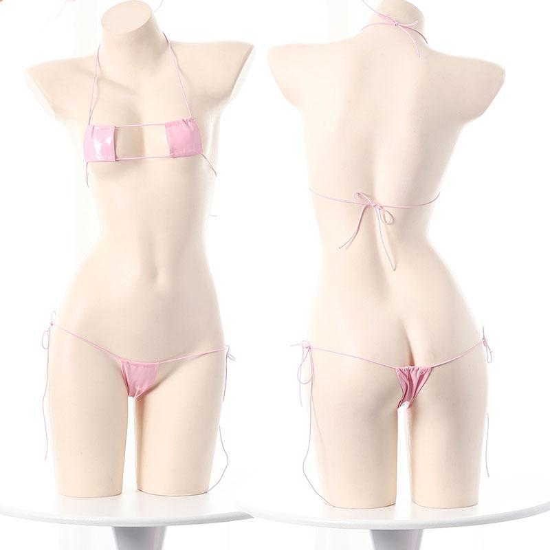 Sexy Micro Bikini Women Glossy PU Lingerie Erotic V-shaped Bodysuit Mini Underwear Cosplay Outfit