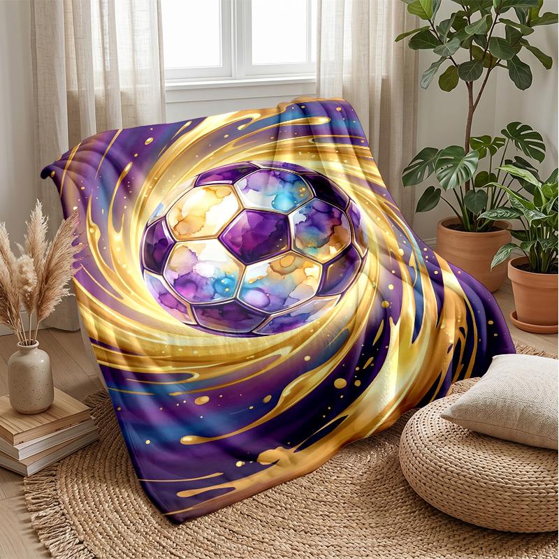 Golden Soccer Ball Flame Theme blanket Lightweight Warm Flannel Blanket Decorative Throw Blanket for Home Decoration