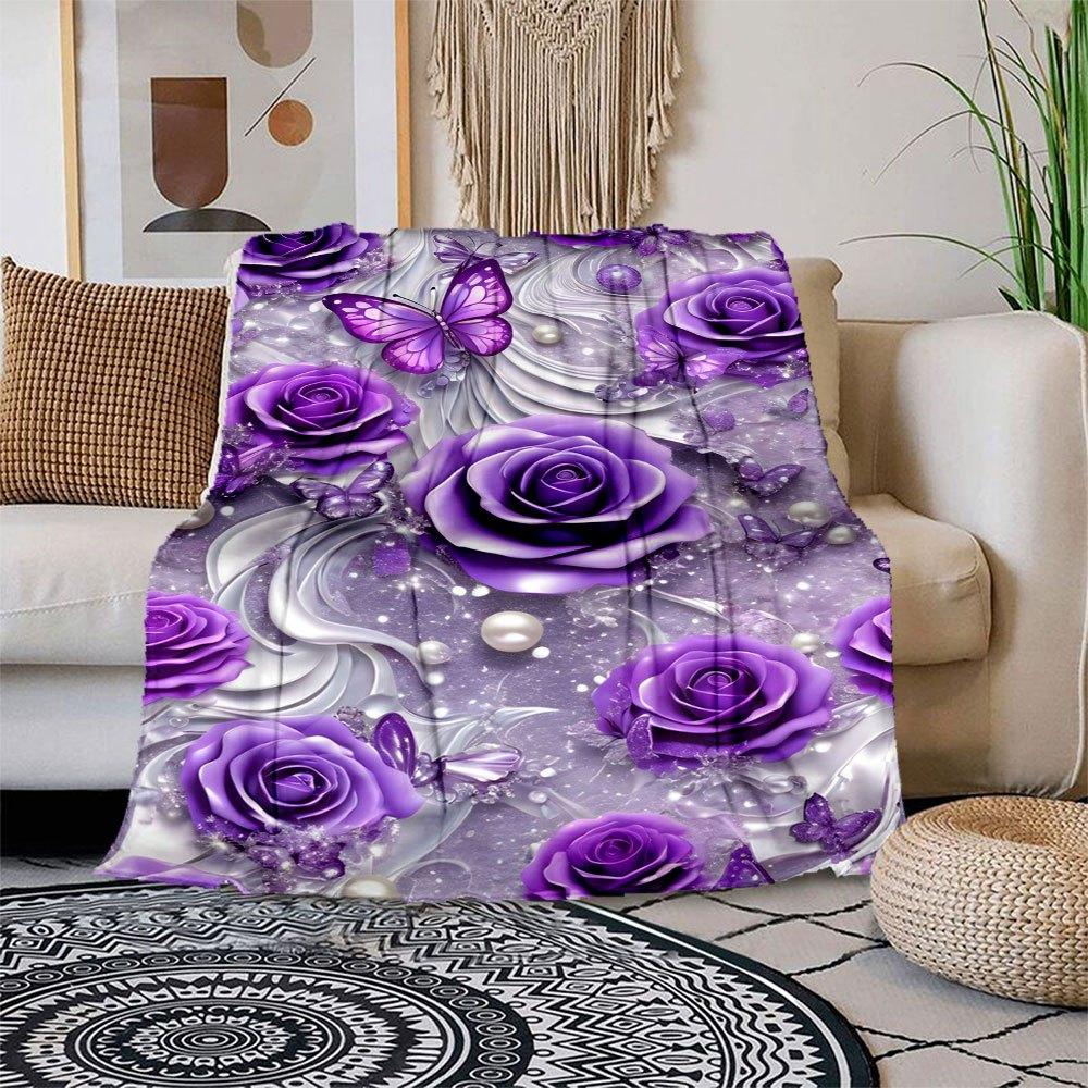 "Purple Rose Butterfly Pearl Wallpapers for iPhone"Blanket Flannel Throw Blanket for Sofa, Bed, Travel, Camping, Office, Couch, Chair, And B