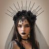 Rhinestone Halloween Headband Mesh Bride Hairband Retro Veil Headband Props