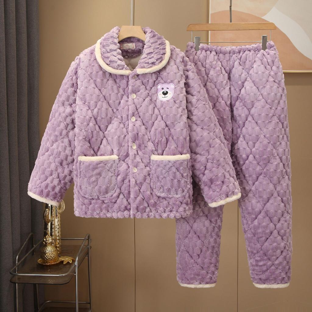 Girls' special home women's cotton thermal cotton clip flange loungewear coral winter thick velvet thickened