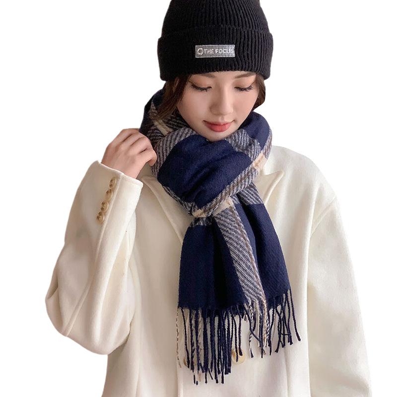Women's Winter Plaid Scarf Versatile Color Blocked Scarf