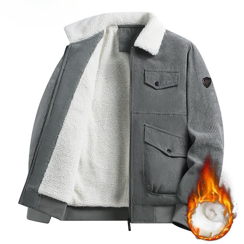 Зимняя вельветовая куртка мужская повседневная утолщенная флисовая подкладка теплая парка походная кемпинговая меховой воротник ветрозащитное рабочее пальто