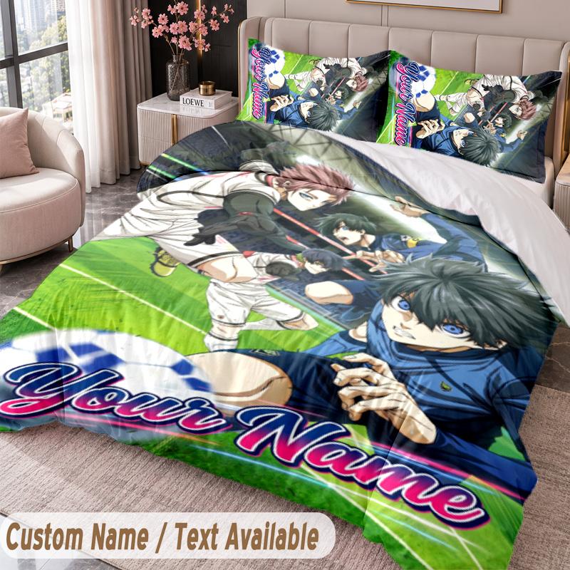 Custom Name Text 3Pcs Bedding Set Blue Lock Duvet Cover And Two Pillowcases