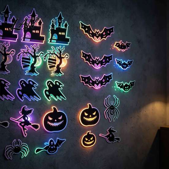 Spooky Atmosphere Creators Halloween 3D Spider Bat Wall Decals, Removable PVC Stickers with Realistic Glow Effect Ornaments Self Adhesive for