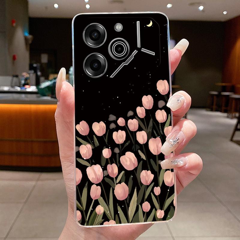 Чехол для телефона Tecno Pova 6 Pro 5G LI9 Чехол Tecno Pova 6 5G LI7 Задняя крышка Роскошный Прозрачный Мягкий ТПУ Чехол с бабочками и цветами
