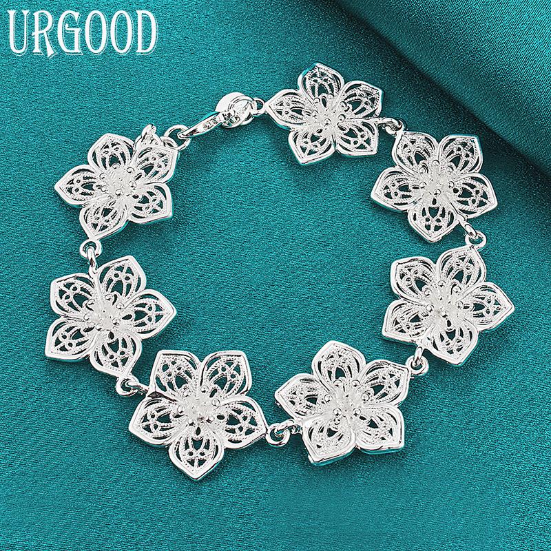 925 Sterling Silver Beautiful Flower Bracelet Fashion Jewelry