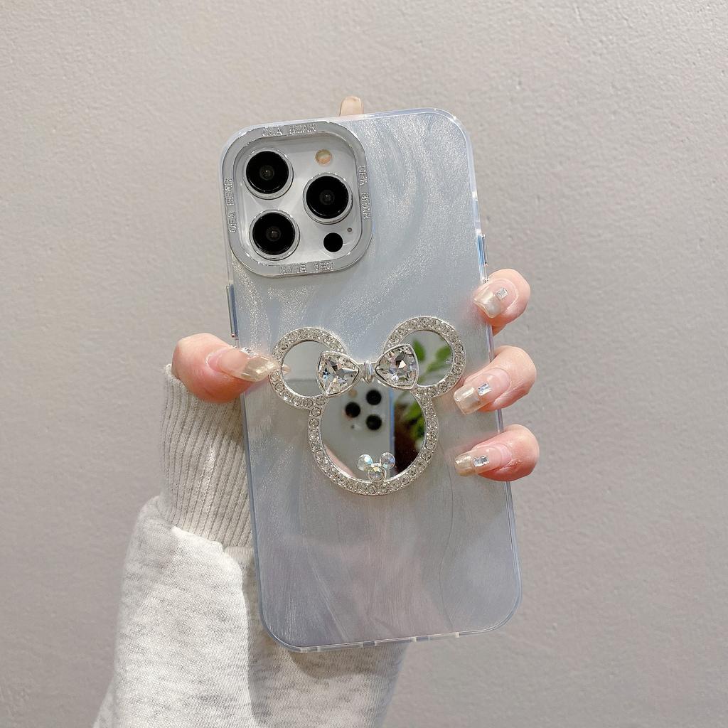 Гальваническая рамка Перо Пряжа Подходит для Apple 15pro Микки Зеркало с браслетом IPhone16promax Жесткий чехол для мобильного телефона