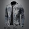 Military Denim Jacket Men Spring Autumn Motorcycle Slim Fit Cowboy Jackets Mens Vintage Wash Oblique Zipper Jean Coats Size 4XL