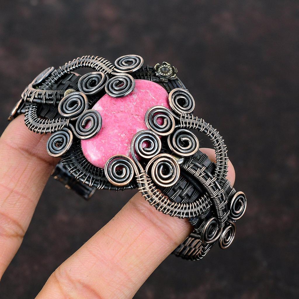 Браслет Thulite, ювелирные изделия из медной проволоки, регулируемый браслет-манжета, браслет ручной работы, ювелирные изделия из драгоценных камней, браслет из медной проволоки, подарок для него