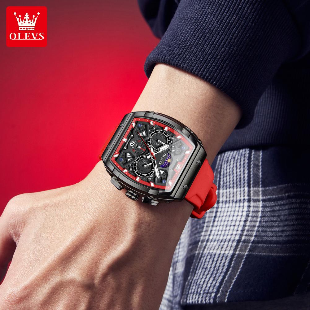 OLEVS Mens Watches Top Brand Luxury Tonneau Dial Quartz Watch for Men Waterproof Luminous Week Date Chronograph Male Wristwatch