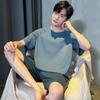 Модал Мужская летняя ночная рубашка 2 шт./комплект Домашняя одежда с короткими рукавами Топ и брюки Пижама Повседневная домашняя одежда Мягкая домашняя одежда