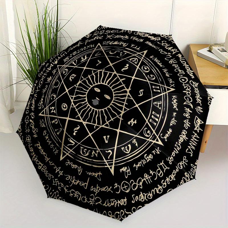 Golden Pentagram Symbol Tapestry - Mystic Decor Umbrella - Cute Umbrella with Cute Design, Portable 3-Fold Compact Umbrella fo