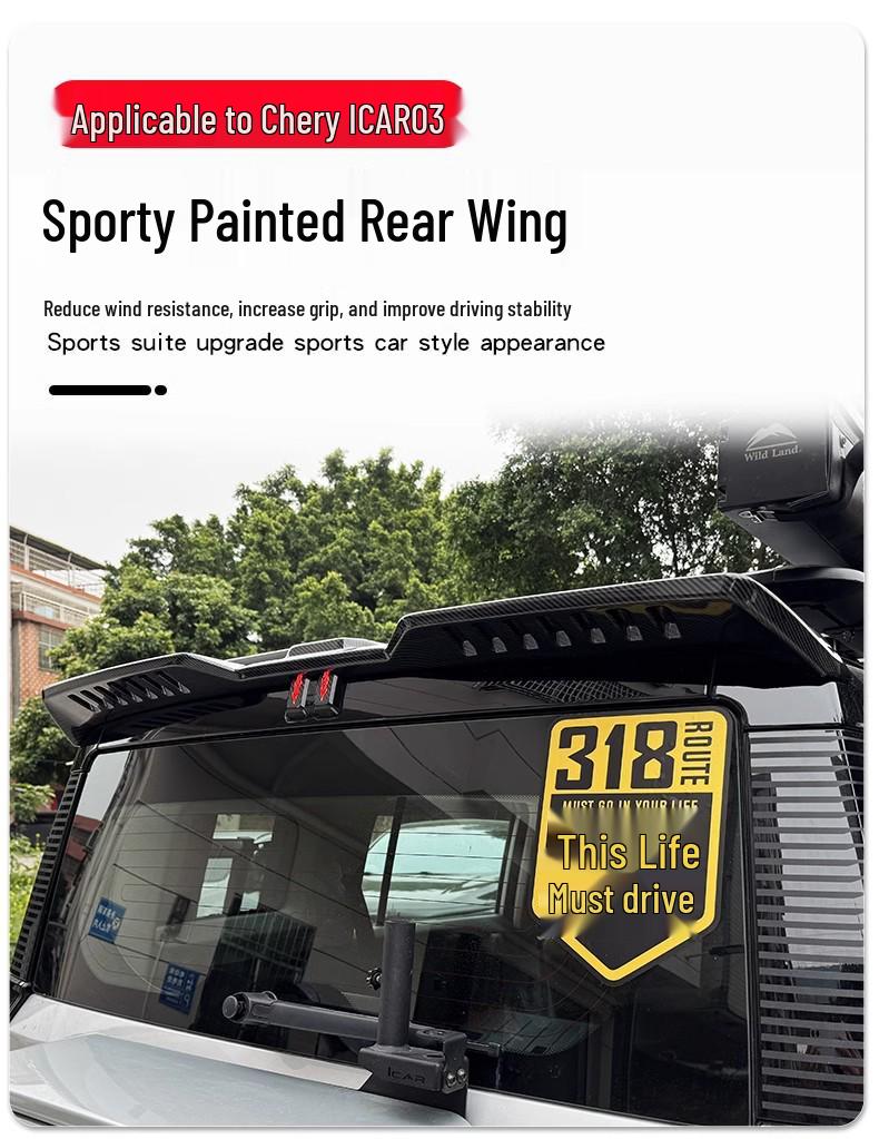 Модификации Chery iCAR03: Заднее крыло, Спойлер, Верхнее крыло, Передний сплиттер, Пороги, Передний сплиттер и Малый боди-кит