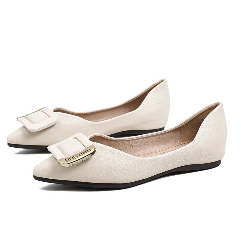 Модные остроносые одинарные туфли женские новые мягкие кожаные темпераментные маленькие ароматные стильные универсальные туфли на плоской подошве большие женские туфли 43 летние