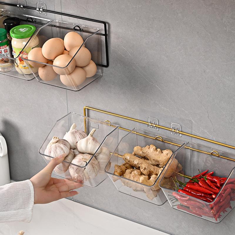 Кухонная настенная подвесная коробка для хранения без перфорации, прозрачная отделка, подвеска для лука, имбиря, чеснока
