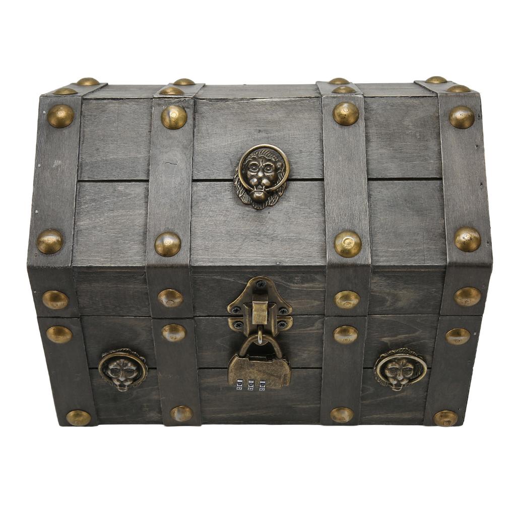 Wooden Treasure Chest Boxes Hand Crafted Vintage Wooden Box with Mini Metal Lock for Storing