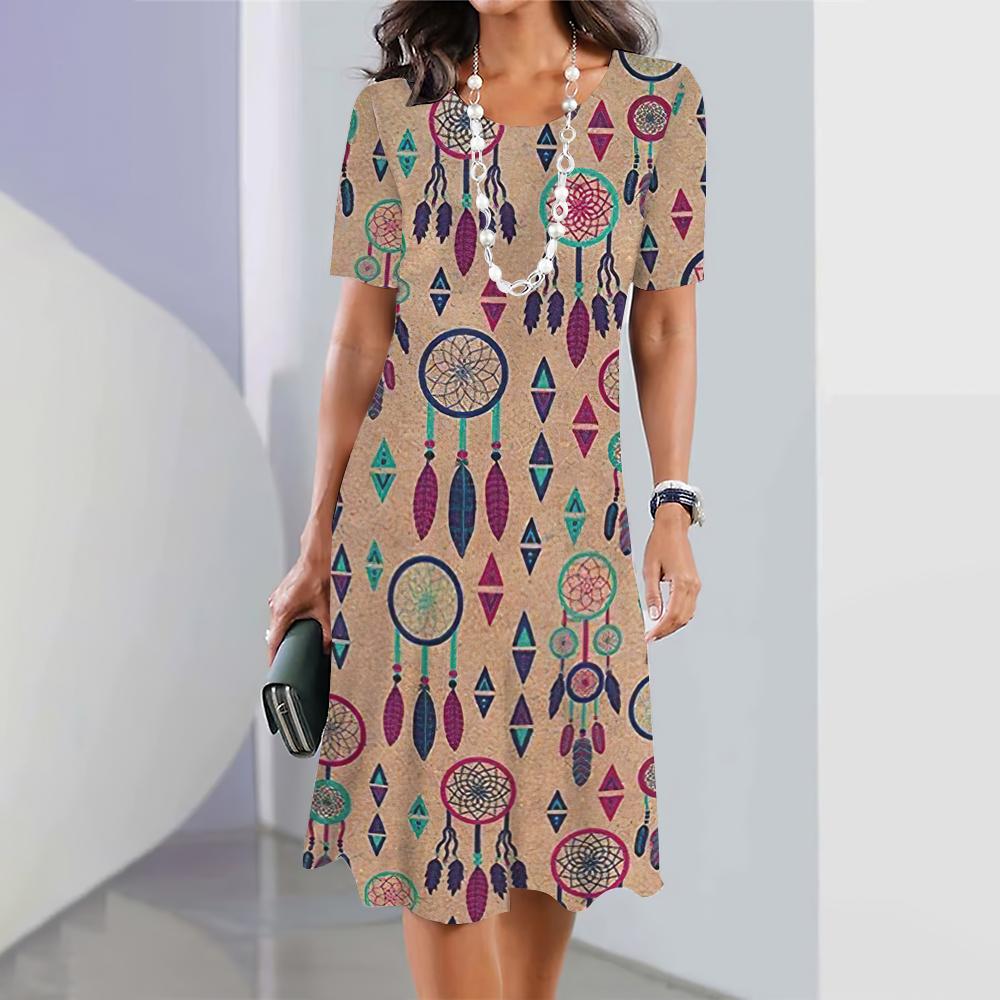 Dreamcatcher 3D Print Dresses For Women's Elegant Dresses Summer Female Short Sleeve Dress Fashion Oversized Clothes